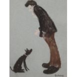 A pastel sketch, Braaq, (Brian Shields) man and dog, signed (bought from artist) 5in x 3.5in