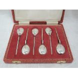 A cased set of silver teaspoons of stylised form, Sheffield 1975, Francis Howard