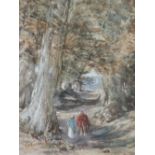 A watercolour attributed to David Cox, The path through the woods, monogrammed and dated 1851,