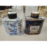 Two 19th century Chinese inspired porcelain tea caddies including Worcester gilt heightened blue