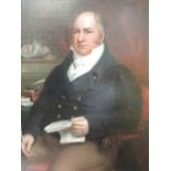 An oil painting, portrait study, 19th century seated gentleman of substance, 40in x 30in