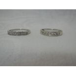 Two lady's half eternity rings having channel set diamond chips in 9ct white gold loops, size K/L