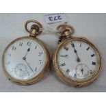 Two gold plated top wound pocket watches having Roman numeral dials and subsidiary seconds, one