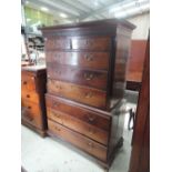 A 19th century mahogany chest on chest of two short and three long drawers, over three long drawers,