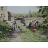 A watercolour, R Hobbs, The Towpath, Gargrave, signed and attributed verso, 4in x 5in