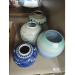 Three early 20th century Chinese blue and white ginger jars and a Shelley vase of ribbed design