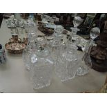 Six various glass decanters of traditional form including Brierley