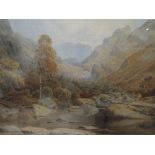 A watercolour, H Moss, mountainous river, signed and dated 1880, 14in x 20in