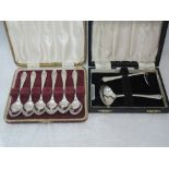 A cased set of silver teaspoons having moulded chevron decoration to terminals, Sheffield 1954,