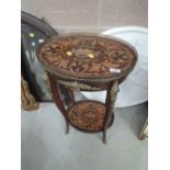 A 20th century French style jardiniere stand having pokerwork top and cast applique decoration