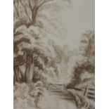A watercolour, M.P. sepia Lancaster Lane, initialled, 14in x9in