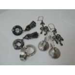 Four pairs of HM silver and white metal earrings stamped 925 including hoops and mineral drops