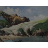 A Gouache painting A J Wilson, Cornish cove, signed and attributed verso, 12in x 16in