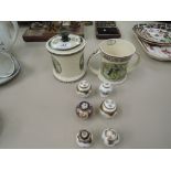 Two Adams Dickens ware pieces and Crown Staffordshire miniature ginger jars