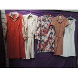 Five vintage 1960s and 1970s dresses,mixed styles with some lovely bright prints, Small to medium