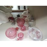 A selection of ceramics and glassware including cranberry glass etc