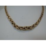 A 9ct gold woven link graduated necklace, approx 37g & 15'