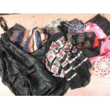 Mixed lot of vintage and antique items, including a black slip, scarf, off cuts and gem stone