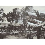 A Limited Edition print after C Marianne Unwin, Woodyard, signed and dated 1976, 18in x 23in