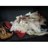 Mixed lot of vintage gloves, scarves and handbags and similar, mixed eras and styles.