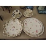 Two 19th century Rockingham china trio tea sets and five Rockingham china plates having similar