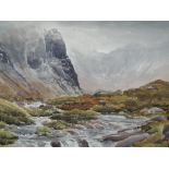 A watercolour, E. Greig Hall, Lakeland landscape, 14in x 19in and an oil painting on board, Ken