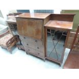 An Edwardian mahogany display bureau cabinet, having inlay decoration with breakfront fall flap