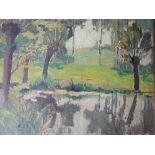 An oil painting, Gaston Serbire, impressionist landscape, signed 15in x 19in