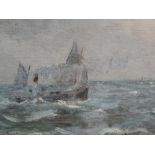 An oil painting on board, John Chambers, steamship at sea, 10in x 15in