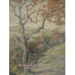 An oil painting, Alex Frew, stylised autumnal tree, signed and dated 1895