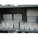 A selection of fine clear cut Waterford crystal whisky, and similar spirit tumblers including boxes