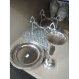 A selection of ecclesiastical items including Communion trays, plated goblet etc