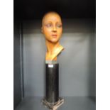 Glorious wax display head with glass eyes and original stand,around 1930s. She has a wonderful