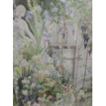 A watercolour, B.I.Y. Cottage garden and greenhouse, initialled and dated 1917, 13in x 8in