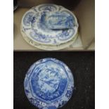 A selection of Brameld Pottery plates including twisted tree and blue and white etc