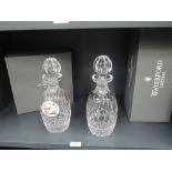 Two fine clear cut Waterford crystal decanters with Masons decanter label including boxes