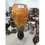 A glass vase of Art Nouveau design in the Galle style, having autumnal decoration