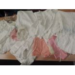A box of antique underwear and similar, including nightdresses and undergarments,corset cover and