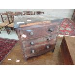 A 19th century mahogany miniature specimen chest of three long drawers