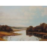 An oil painting, Andrew Grant Kurtis, river landscape, signed 19.5in x 29.5in