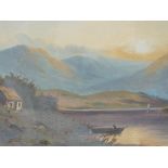 An oil painting, A McDonald, Scottish Croft and Loch landscape, signed, 11in x 17in