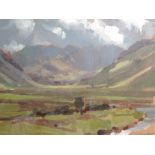 An oil painting, David Woodford, valley landscape, signed, 9in x 12in