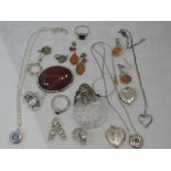 A selection of HM silver and white metal jewellery stamped 925 including earrings, pendants, lockets