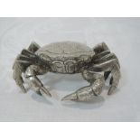 A silver plated trinket/salt modelled as a crab having hinged lid