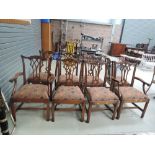 A set of eight (6+2) 20th century mahogany dining chairs in the Chippendale style having russet