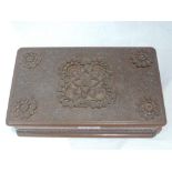 A Far Eastern style extensively carved hardwood jewellery box containing a small amount of costume