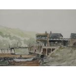 A watercolour, attributed to Howard Davis, Pier Head Station, Lake Windermere, dated 1976 and