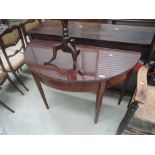A 19th century mahogany D end side/part dining table having line inlay decoration and tapered legs