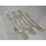 Six silver table forks of plain fiddle back form, Sheffield 1913, Walker & Hall, approx 450g