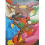 An acrylic canvas painting, Laurent Casimir, Haitian abstract figures, signed
